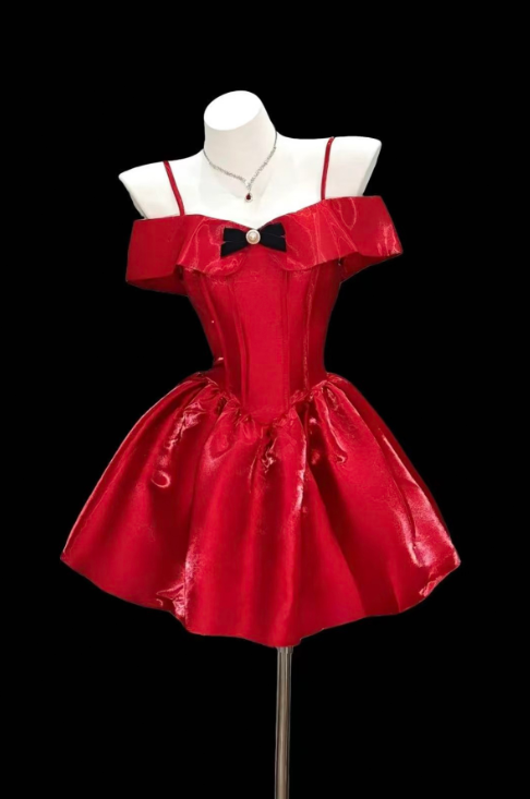 Hot Red A-Line Spaghetti Straps Corset Mini Prom Dress Homecoming Dress RS424