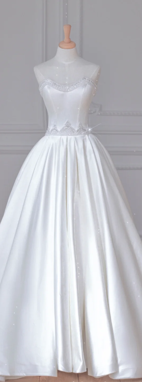 White Tube Top Fitted-Waist Slim-Fit Sexy A-Line Long Bridal Gown R5903