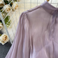 Spring and autumn lantern long sleeve stand collar waist slim pleated A-line dress holiday long skirt R0309
