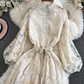 French elegant hollow embroidery dress Tutu skirt lace waist temperament fairy holiday style long skirt R0310