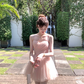 Pink waist chiffon suspender dress for women summer French retro temperament slim skirt R4866