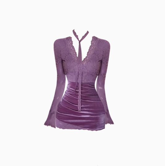 Pure desire hot girl V-neck dress 2025 waist slimming hip skirt R1044