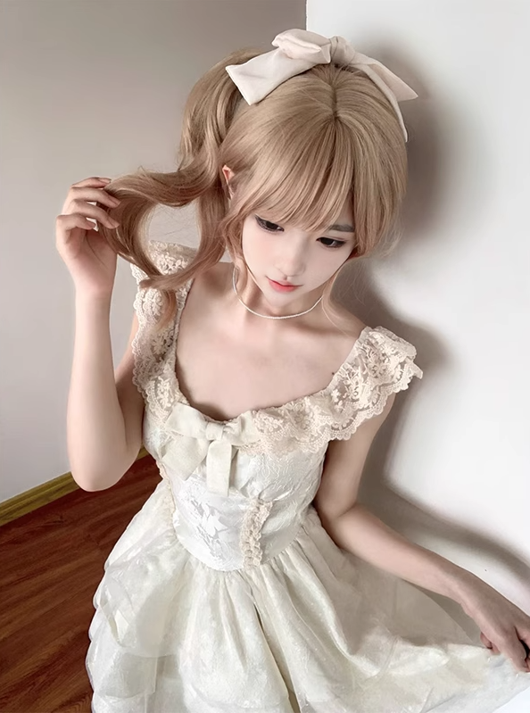 Gentle and sweet style lace suspender dress waist birthday dress puffy short skirt R0847