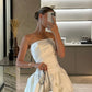 White satin tube top waist pleated bud skirt short skirt homecoming dress R3886