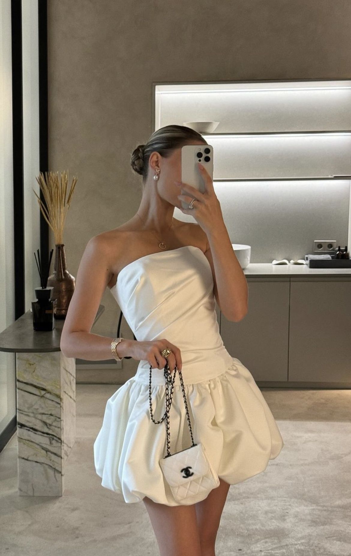 White satin tube top waist pleated bud skirt short skirt homecoming dress R3886
