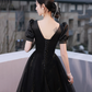 Elegant Black Prom Gown , Puff Sleeves Glitter Corset Maxi Evening Dress RS1460