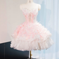 Pink suspender waist fairy design skirt short skirt homecoming dress R4201