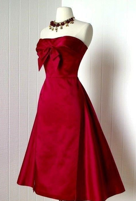 Silky Bow Decor Bodycon Homecoming Dress , Elegant Burgundy Midi Prom Dress RS2110