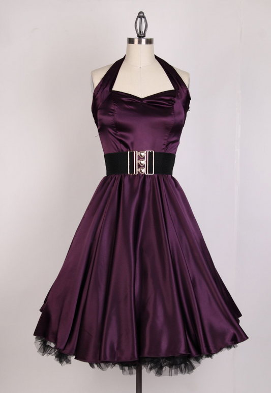 Silky Halter Corset Homecoming Dress , Stunning Purple Short Prom Dress Party Dress RS2113