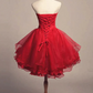 Tulle Puffy Corset Homecoming Dress , Vibrant Red Short Prom Dress Party Dress RS2114
