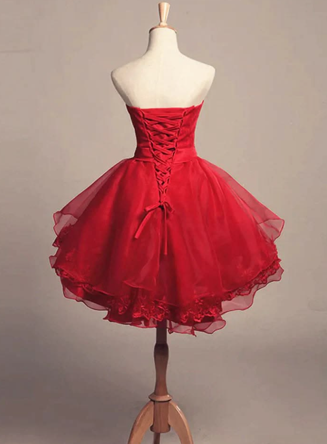 Tulle Puffy Corset Homecoming Dress , Vibrant Red Short Prom Dress Party Dress RS2114