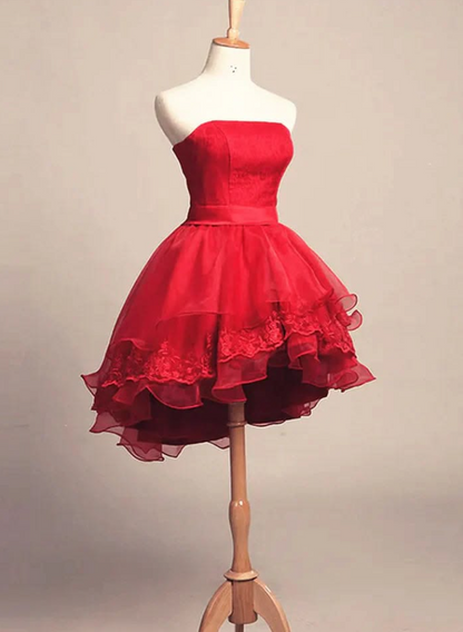 Tulle Puffy Corset Homecoming Dress , Vibrant Red Short Prom Dress Party Dress RS2114