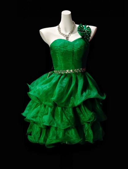 Beaded Puffy Corset Homecoming Dress , Vibrant Satin Short Prom Dress Cocktail Dress RS2115