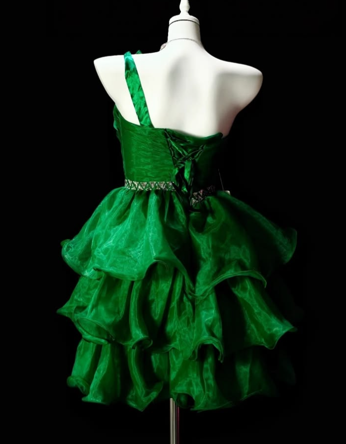 Beaded Puffy Corset Homecoming Dress , Vibrant Satin Short Prom Dress Cocktail Dress RS2115