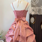 Pleated Puffy Corset Homecoming Dress , Dreamy Pink Short Prom Dress Party Dress RS2117