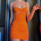 Orange suspenders hollow waist sexy hip skirt homecoming dress R3167
