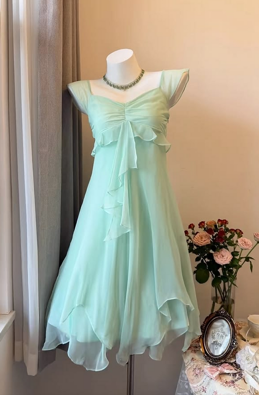 Flowy Chiffon Corset Homecoming Dress , Resort Mint Green Mini Summer Dress RS2120