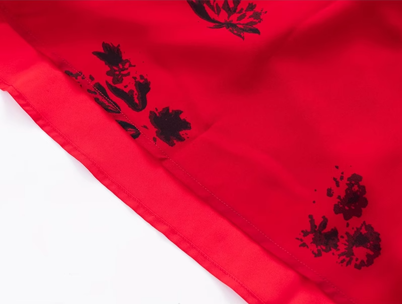 2025 Summer New Red Floral Pleated V-Neck Sleeveless Long Holiday Dress R0955