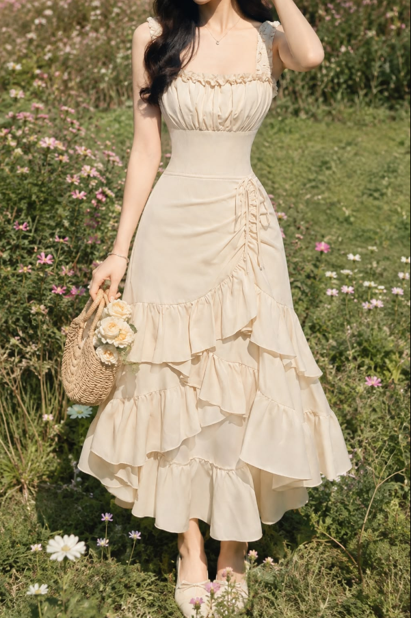 Flowy Chiffon Pleated Corset Prom Gown ,Gentle Women's Maxi Summer Dress RS2148
