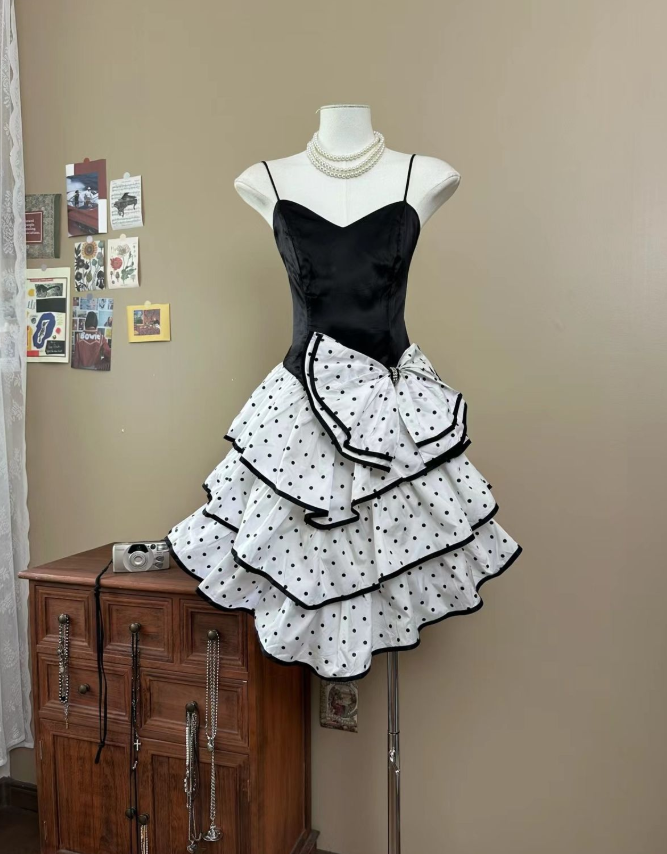 Ruffled Polka Dots Homecoming Dress , Minimalist Women's Short Prom Dress Cami Dress RS2147