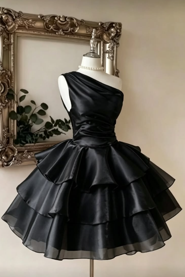 Ruffled Sleeveless Silky Homecoming Dress , Minimalist Women's Short Prom Dress RS2152