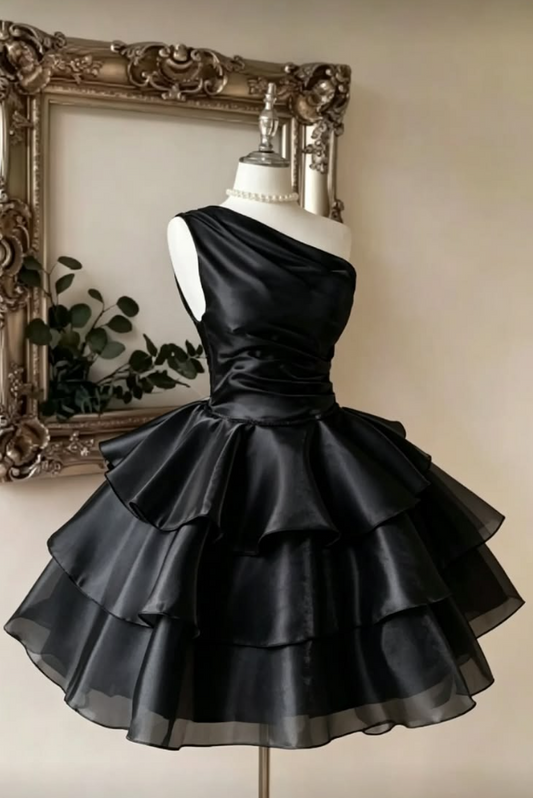 Ruffled Sleeveless Silky Homecoming Dress , Minimalist Women's Short Prom Dress RS2152
