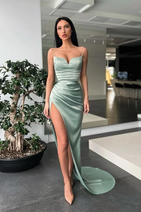 High-slit Silky Elegant Corset Prom Gown ,Sexy Women's Maxi Evening Dress Cami Dress RS2156