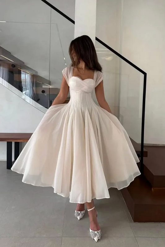 Puffy White Corset Prom Gown ,Gentle Women's Maxi Evening Dress RS2158