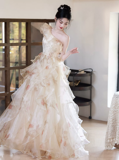 Tulle Pleated Floral Corset Prom Gown , Dreamy Women's Maxi Evening Dress Birthday Dress RS2164