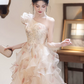 Tulle Pleated Floral Corset Prom Gown , Dreamy Women's Maxi Evening Dress Birthday Dress RS2164