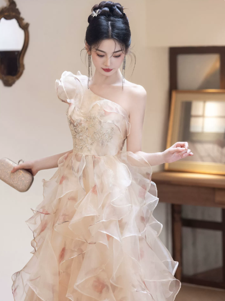Tulle Pleated Floral Corset Prom Gown , Dreamy Women's Maxi Evening Dress Birthday Dress RS2164