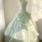 Puffy Green Applique Corset Prom Gown , Gentle Women's Maxi Evening Dress Quinceanera Dress RS2167