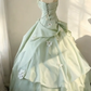 Puffy Green Applique Corset Prom Gown , Gentle Women's Maxi Evening Dress Quinceanera Dress RS2167