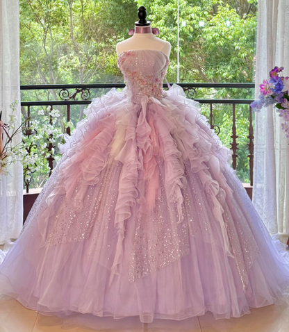 Puffy Pleated Applique Corset Prom Gown , Gorgeous Women's Maxi Quinceanera Dress Ball Gown RS2170