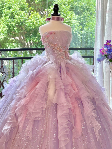 Puffy Pleated Applique Corset Prom Gown , Gorgeous Women's Maxi Quinceanera Dress Ball Gown RS2170