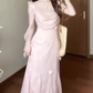 Pink small flying sleeve dress beautiful fairy dress medium length R0700