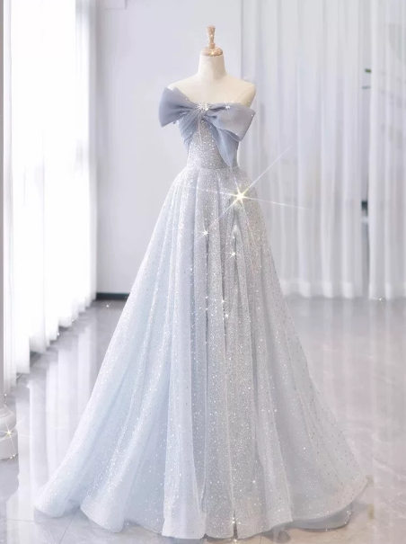 Tulle Hazy Bow Decor Corset Prom Gown , Sparkly Women's Maxi Quinceanera Dress Ball Gown RS2171