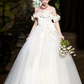 Hazy White Off-the-shoulder A-Line Tulle 3D Floral Corset Maxi Wedding Dress RS2211