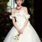 Hazy White Off-the-shoulder A-Line Tulle 3D Floral Corset Maxi Wedding Dress RS2211