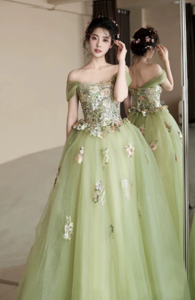 Tulle Puffy Applique Corset Prom Gown , Fresh Women's Maxi Quinceanera Dress Ball Gown RS2172