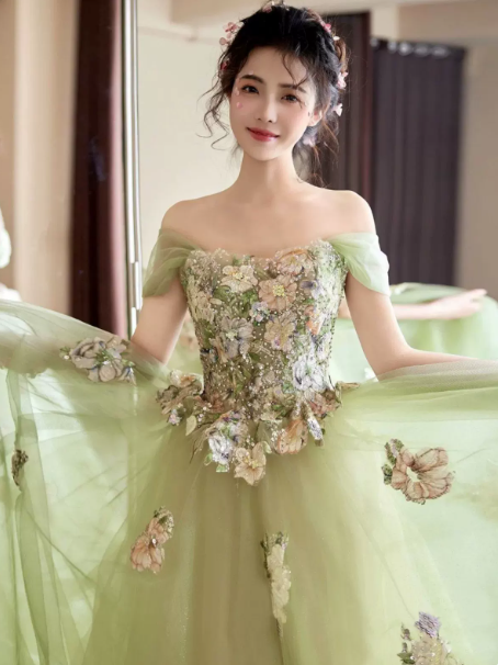 Tulle Puffy Applique Corset Prom Gown , Fresh Women's Maxi Quinceanera Dress Ball Gown RS2172