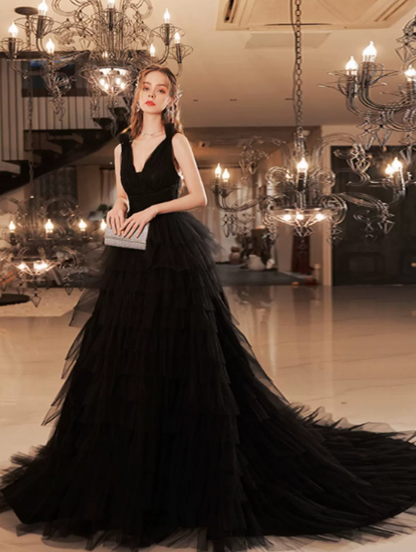 Tulle Puffy Black Corset Prom Gown , Elegant Women's Maxi Evening Dress Ball Gown RS2174