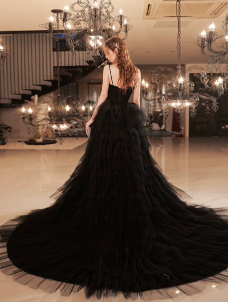 Tulle Puffy Black Corset Prom Gown , Elegant Women's Maxi Evening Dress Ball Gown RS2174