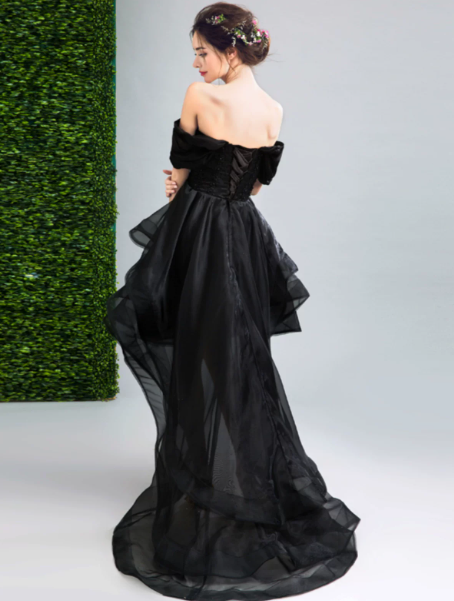Tiered Tulle Bateau Corset Prom Gown , Elegant Women's Hi-Lo Evening Dress RS2177