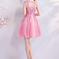 Floral Sleeveless Tulle Homecoming Dress , Barbie Pink Women's Short Prom Dress Party Dress RS2153