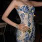 Elegant Transparent Floral Sequin Sheath Strapless Bodycon Maxi Evening Dress RS279