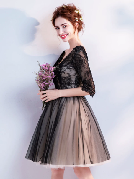 Lace Embroidered Puffy Homecoming Dress , Elegant Women's Short Prom Dress RS2154
