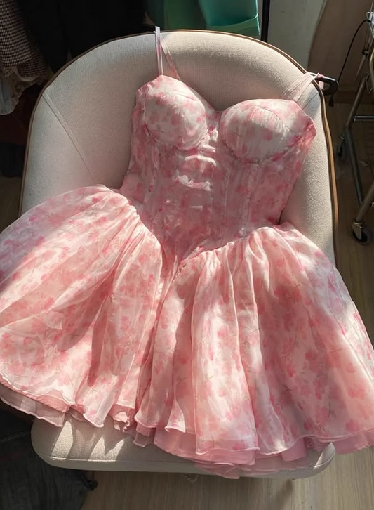 Princess Floral Cute Homecoming Dress , Pink Women's Short Prom Dress Party Dress RS2181