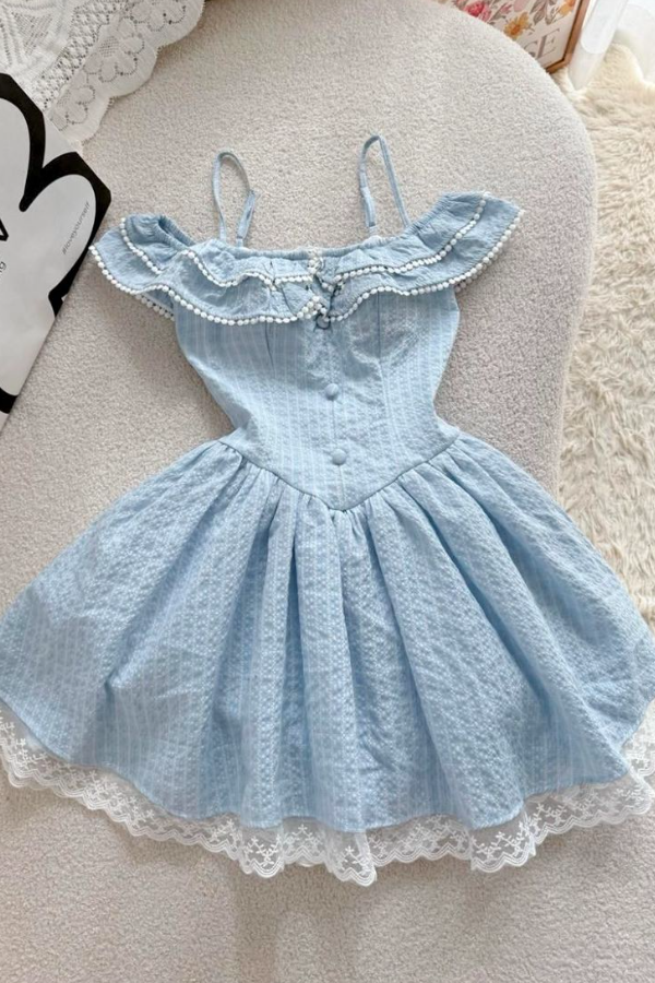 Spaghetti Straps Blue Homecoming Dress , Fresh Women's Short Prom Dress RS2184