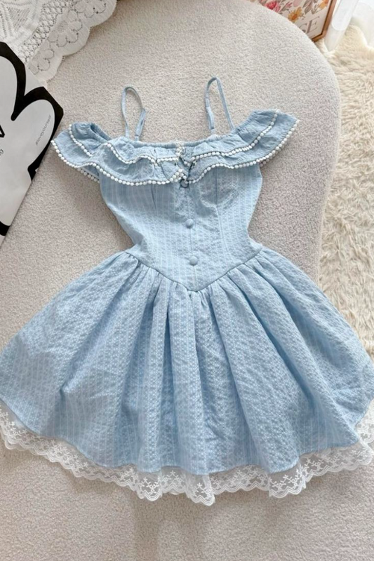Spaghetti Straps Blue Homecoming Dress , Fresh Women's Short Prom Dress RS2184